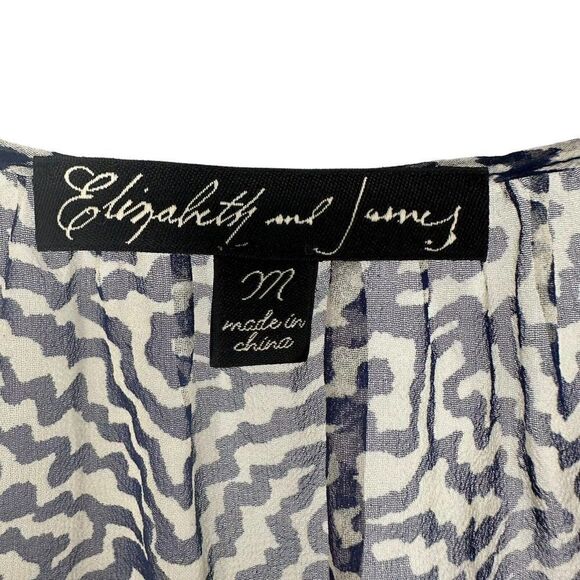 Elizabeth And James Top 100% Silk Long Balloon Sleeve Draped Size M Blue Blouse - Picture 4 of 7